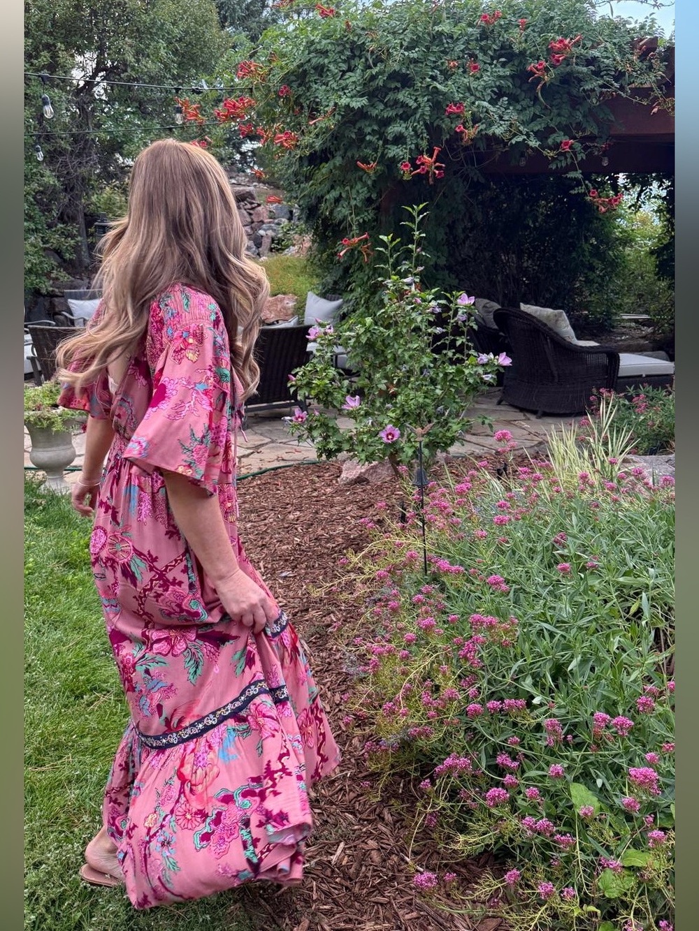 FARM RIO NWT by Anthropologie Floral V-Neck Ruffled Embroidered Boho Maxi Dress